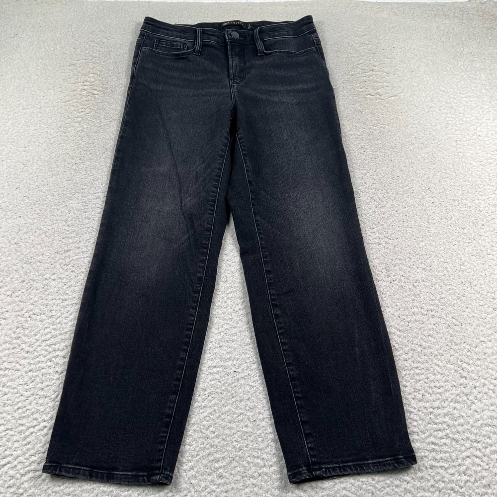 Athleta Jeans Womens 6 Cropped Straight Leg Mid Rise Pockets Stretch Denim Black